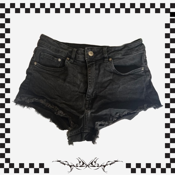 H&M Pants - H&M Black Denim Micro Mini Shorts Distressed Y2K Gyaru McBling 2000s